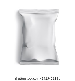 White Blank Plastic Snack Bag Packaging Isolated On White. EPS10 Vector