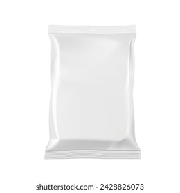 White Blank Plastic Snack Bag Packaging Isolated On Gray. EPS10 Vector