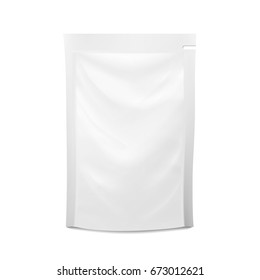 White Blank Plastic Spouted Pouch. Vector Doypack Food Bag Packaging. Template For Puree, Beverage, Cosmetics. Packaging Design. Vector Isolated Illustration.