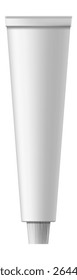 Tubo de plástico branco em branco com tampa com nervuras em pé verticalmente, ideal para molho, cola, tinta, cosméticos ou qualquer outro modelo de embalagem de produto viscoso, isolado em fundo branco