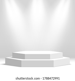 White blank podium. Pedestal. Scene. Vector illustration.