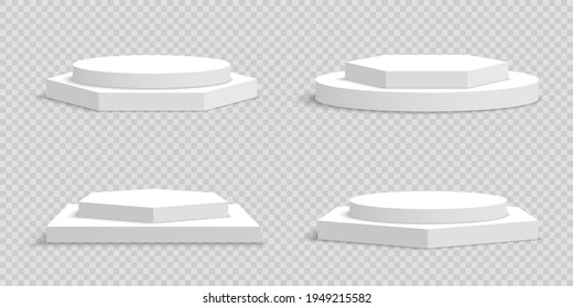 White blank podiums on transparent background. Pedestals. Vector illustration.
