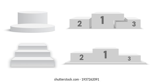 White blank podiums. Set of pedestals. Vector illustration.