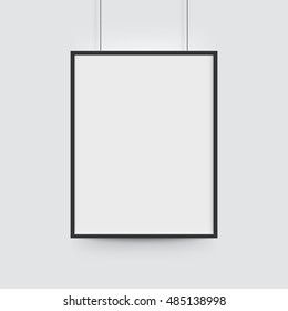 White blank poster with black frame. Vector poster mockup template on light background