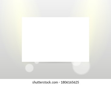 Marco blanco en blanco de afiche con parodia de foco, borde blanco de la valla iluminado luces vectoriales ilustración de fondo