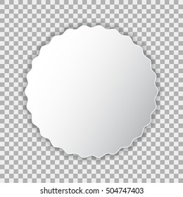 White blank poster mockup in circle with zigzag, sheet of paper on transparent background