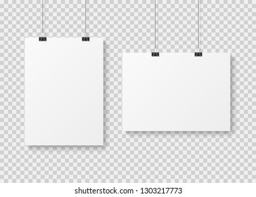 White blank poster template. Presentation wall paper posters, photo canvas clean advertising hanging banner vector isolated mockup