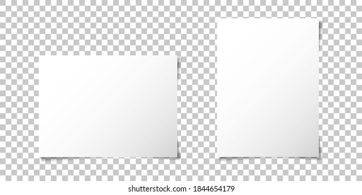 White blank posters hanging, A4 paper page, sheet vector mockup on isolated background