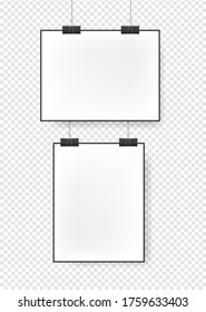 White blank posters hanging on binders mockup