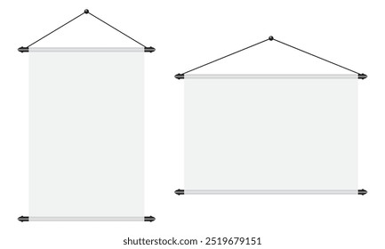 White blank posters hanging on binders. Vector mockup