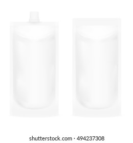 White Blank Pouch. Pack For Sauce, Mayonnaise Or Ketchup. EPS10 Vector