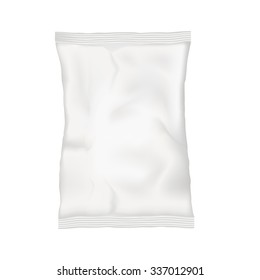 White blank pouch. Plastic pocket bag sachet for coffee, salt, sugar, sweets, chips, cookies. Vector illustration eps 10 Isolated on white background. Mock up template for your design and business.  