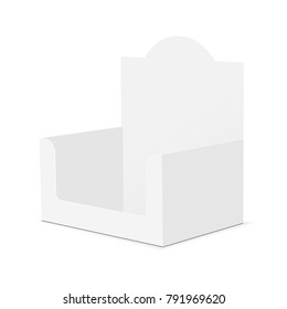 White blank product cardboard display box - half side view. Vector illustration
