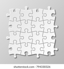 White blank puzzle piece vector set. Puzzle jigsaw game, teamwork concept illustration