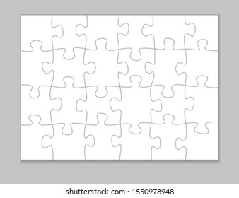 White Blank Puzzle Pieces Empty Template Mockup on a Grey. Vector illustration Separate of Jigsaw for Game