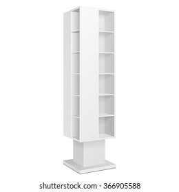 White Blank Quadrilateral Empty Showcase Displays With Retail Shelves Products On White Background Isolated. Ready For Your Design. Product Packing. Vector EPS10