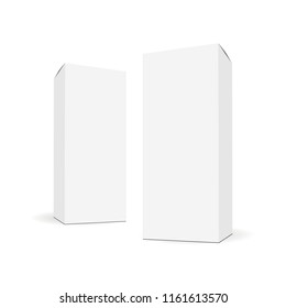 White blank rectangular tall boxes with side perspective view. Mockup for healthcare or cosmetic packaging design. Vector illustration