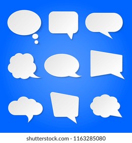 White blank retro speech bubbles vector set isolated on blue background illustration