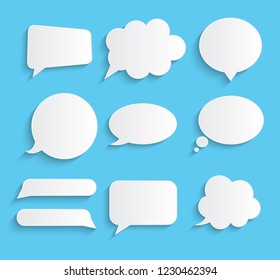 White blank retro speech bubbles set on blue background. Vector Illustration EPS10