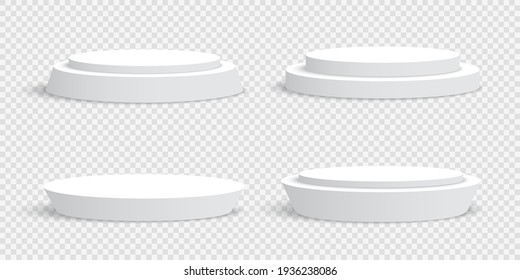 White blank round podiums on transparent background. Pedestals. Vector illustration.