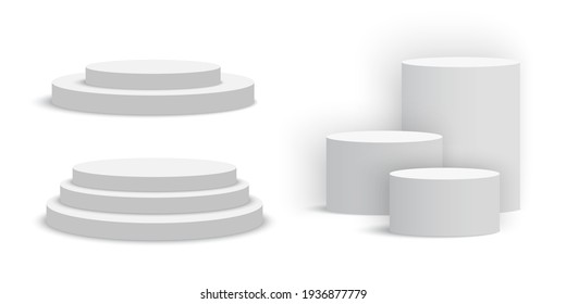 White blank round podiums. Set of pedestals. Vector illustration. - Shutterstock ID 1936877779