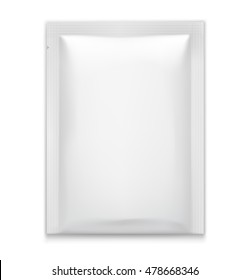 White blank sachet on white background. Vector illustration. Ready for your design