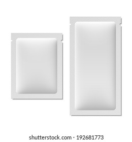 White blank sachet packaging for food, cosmetics, or medicine.