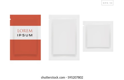 White blank sachet packaging food, cosmetics or medicine.