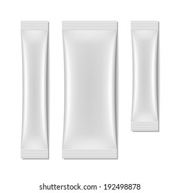 White blank sachet packaging, stick pack. Vector.