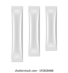 White Blank Sachet Packaging, Stick Pack. Vector.