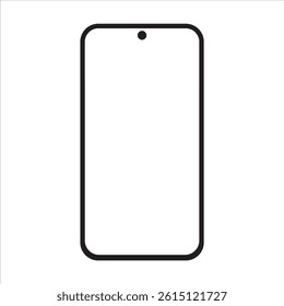 white blank screen view of smartphone with front camera isolated on white background. For your website, logo, app, UI design. Vector illustration, isolated on white background.