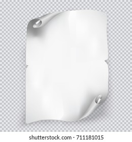 White blank scroll. Vector illustration on transparent background