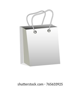 White blank shopping paper bag isolated on white background. Flat design, vector.