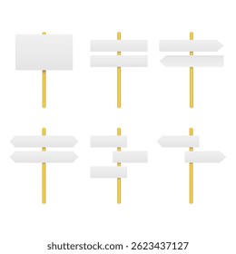 white blank signboards on wooden pole, set.Vector illustration