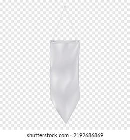 White Blank Single Pennant Flag Realistic Vector Mock-up. Hanging Banner Mockup. Template For Design