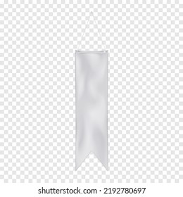 White Blank Single Pennant Swallowtail Flag Realistic Vector Mock-up. Hanging Banner Mockup. Template For Design