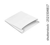 White blank small square paper bag. 3d mockup. Gusseted greaseproof food pouch package for french fries, fried foods, hamburgers, sweets, etc. Realistic vector mock-up. Template for design