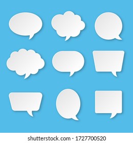 white blank speech bubble set isolated on blue background. vector illustration.