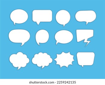 white blank speech bubble set isolated on blue background. vector illustration.