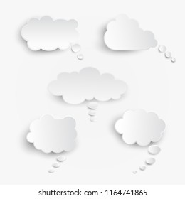 White blank speech bubbles isolated vector set. Infographic design thought bubble on the light gray background. Eps 10 vector file.