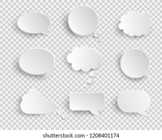 White Blank Speech Bubbles Isolated Vector Set. Infographic Design Thought Bubble On The Transparent Background. Eps 10 Vector File.