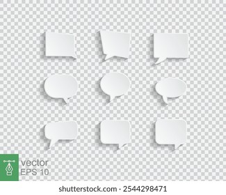 White blank speech bubbles isolated vector set. 3D think ballon, box, conversation, chat, speak, balloon. Infographic design thought bubble on the transparent background. Vector illustration EPS 10.