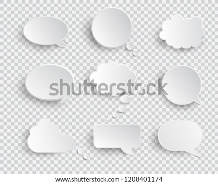 White blank speech bubbles isolated vector set. Infographic design thought bubble on the transparent background. Eps 10 vector file.