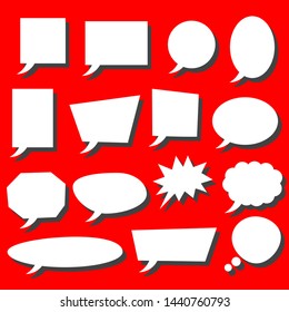 white blank speech bubbles set with different shape isolated on red background. vector illustration