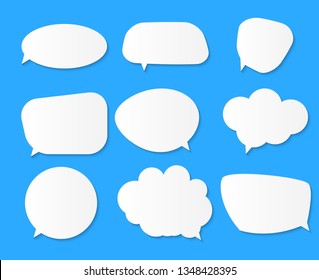 White blank speech bubbles, thinking balloon set on blue background. Vector Illustration EPS10
