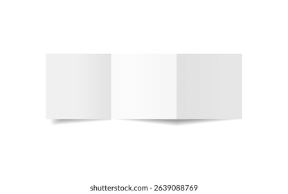 White blank square fold opened paper mockup on white background. Bifold, leaflet, brochure, booklet, flyer, invitation card mockup. Mock up front side papers isolated. EPS10.