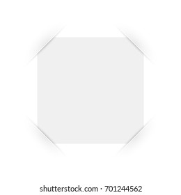 White Blank Square Photo Frame Inserted Into White Cut Paper. Photo Frame Mock Up. Vector Illustration.