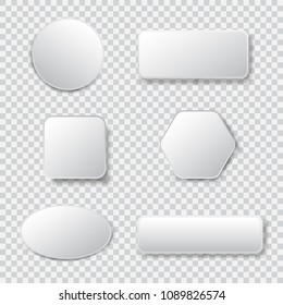 White blank square and rounded button vector set. Button banner round, badge interface for application illustration on transparent background