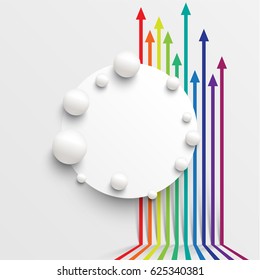 White blank square template for text with colorful arrows, vector illustration