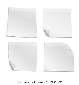 White blank stick note papers vector collection. Reminder note and paper curl note illustration